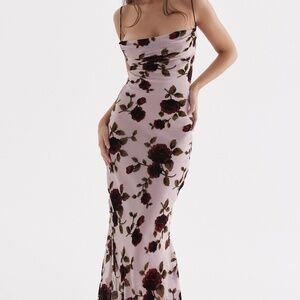 HOUSE OF CB SERENA PINK DEVORE MAXI DRESS